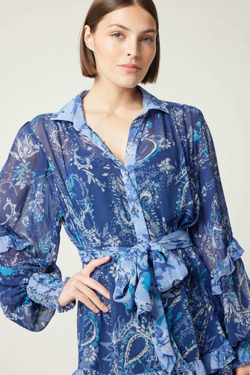 Kurzes Blue Dress Philippine - weiß-blaue Muster - Miss June Paris - 5