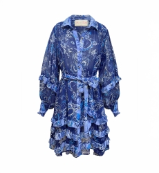 Robe blue courte Philippine - motifs blancs et bleus - Miss June Paris - 6