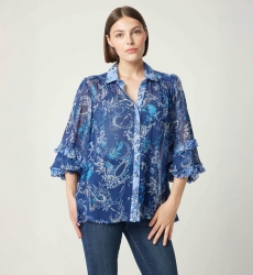 Chemise blue femme Ninon - motifs blues et blancs - Miss June Paris - 4