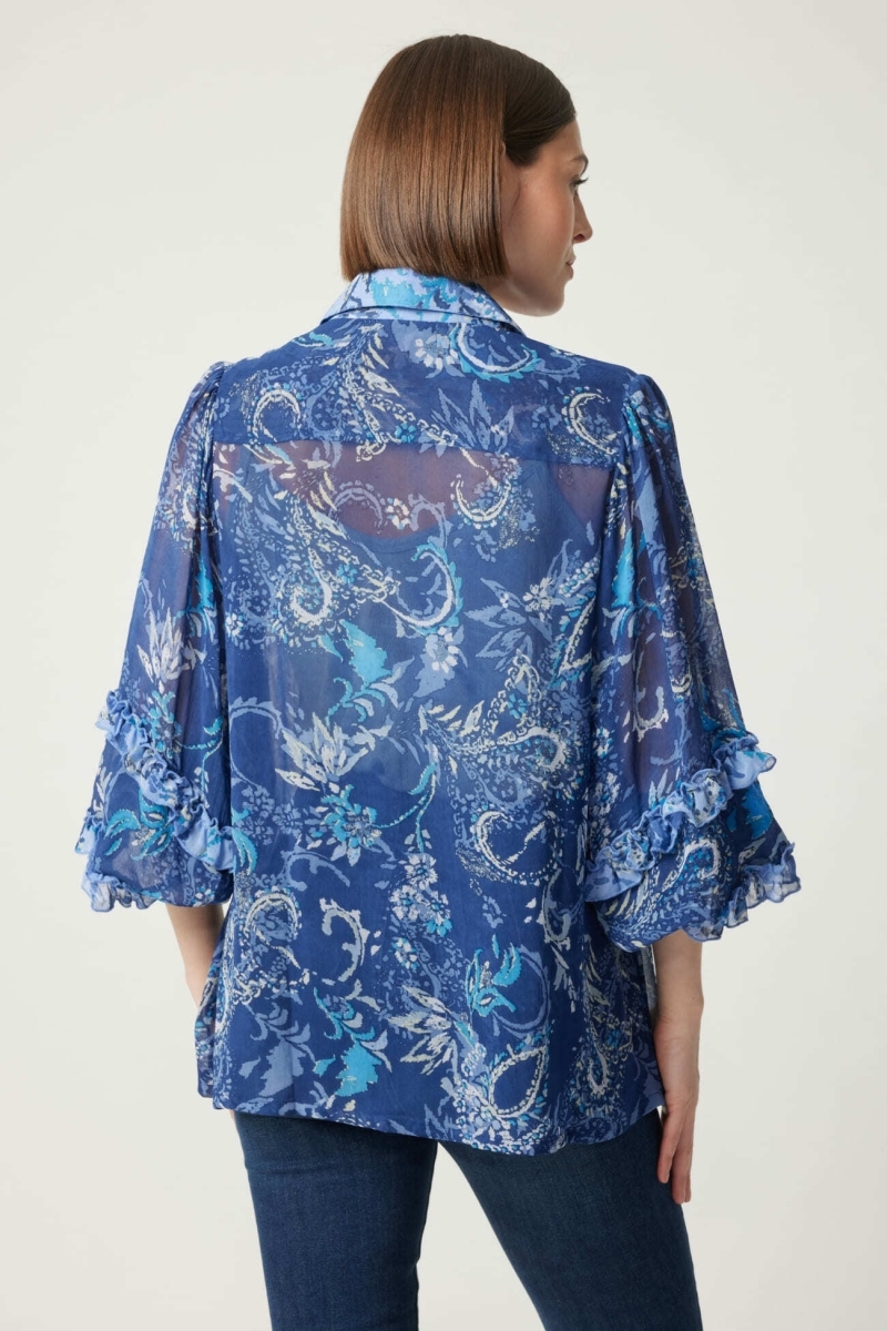 Chemise blue femme Ninon - motifs blues et blancs - Miss June Paris - 5