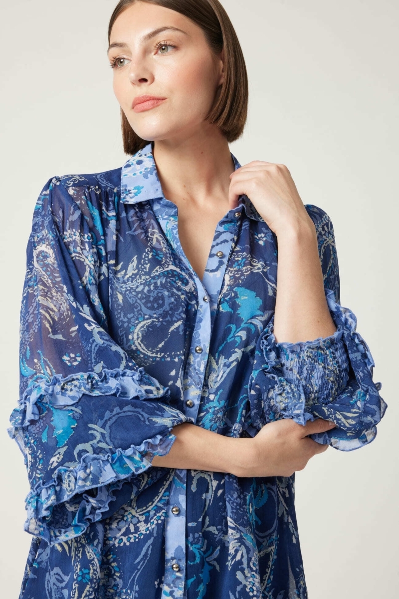 Camicia Ninon blu - motivi blu e bianchi - Miss June Paris - 1