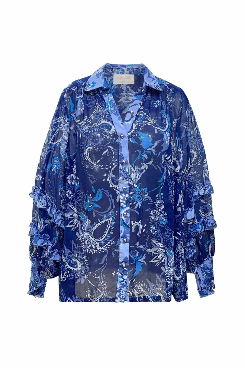 Hemd blue Frau Ninon - blau und weiß gemustert - Miss June Paris - 6