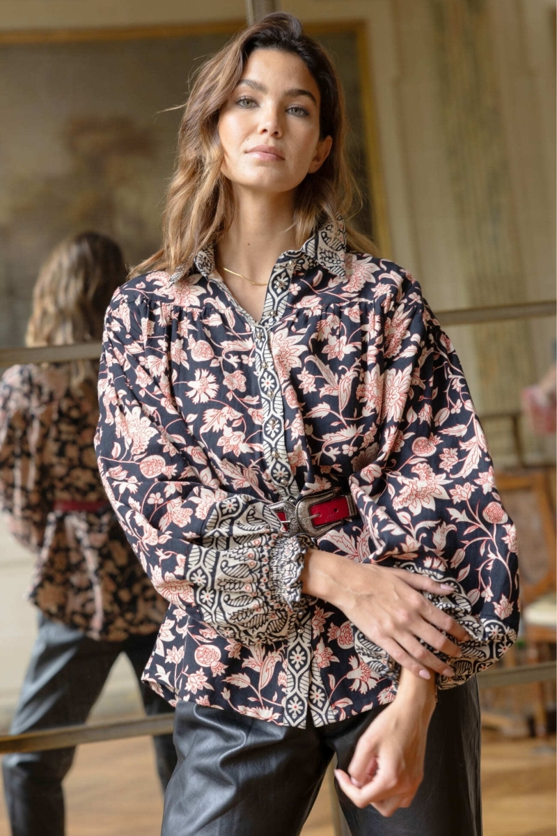 Camisa algodón Éva mujer - estampado floral - Miss June Paris - 1