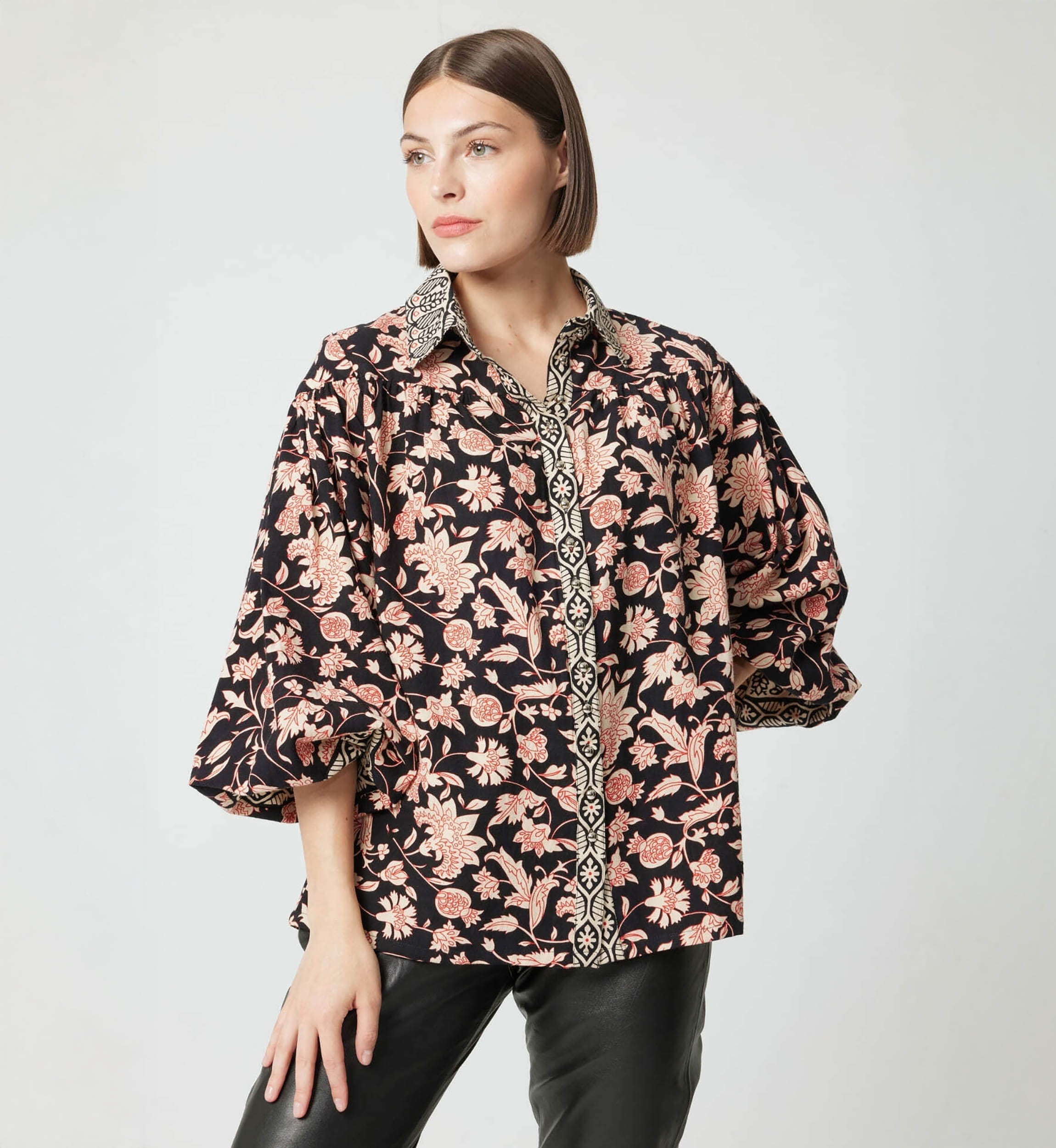 Camisa algodón Éva mujer - estampado floral - Miss June Paris - 3