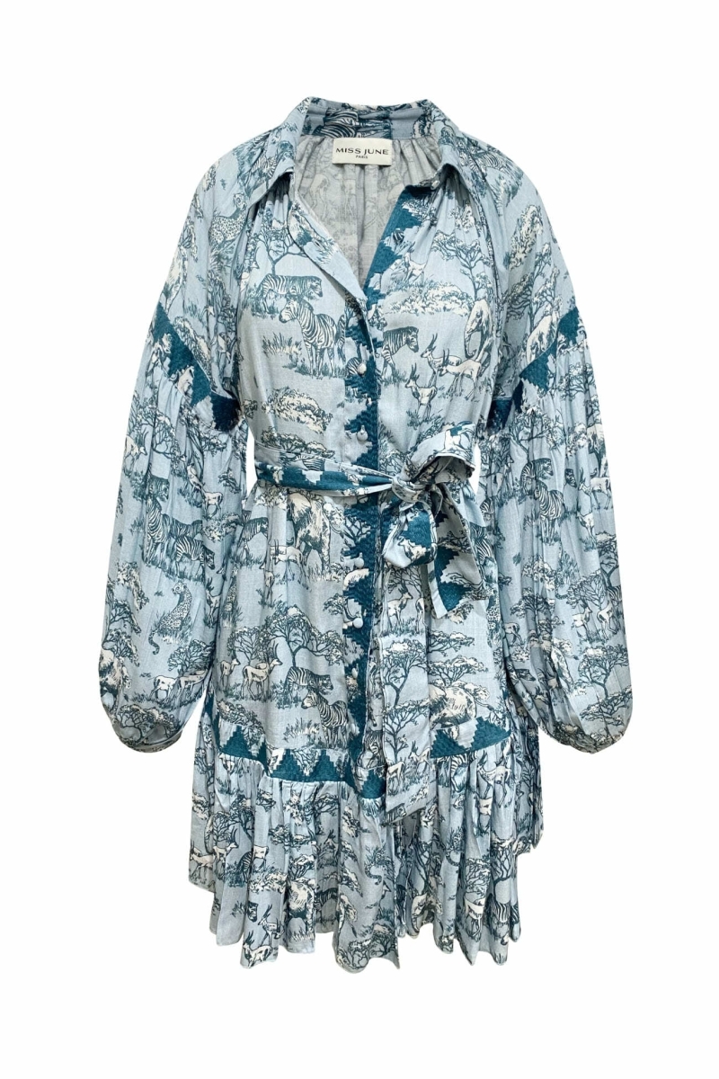 Kurzes Kleid Agathe - Savannen-Print - Miss June Paris - 6