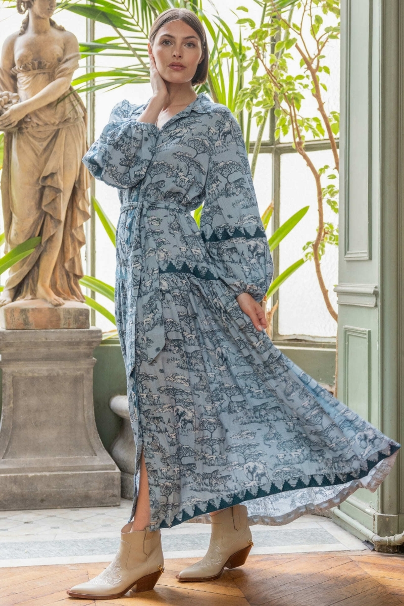 Langes Kleid Lila - Savannen-Print - Miss June Paris - 1