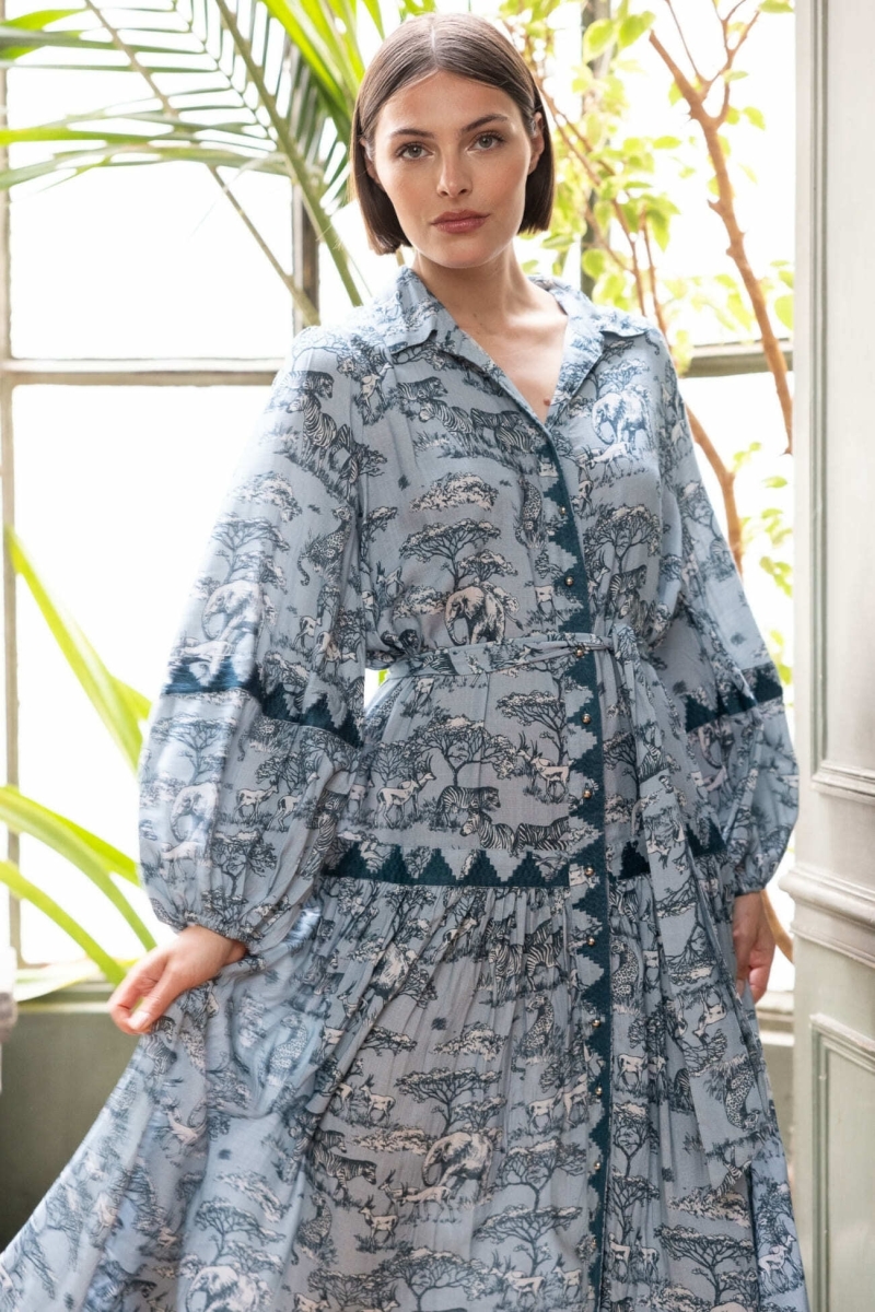 Langes Kleid Lila - Savannen-Print - Miss June Paris - 2