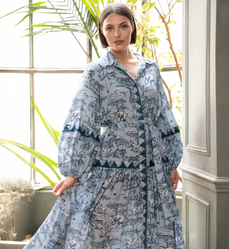 Langes Kleid Lila - Savannen-Print - Miss June Paris - 2