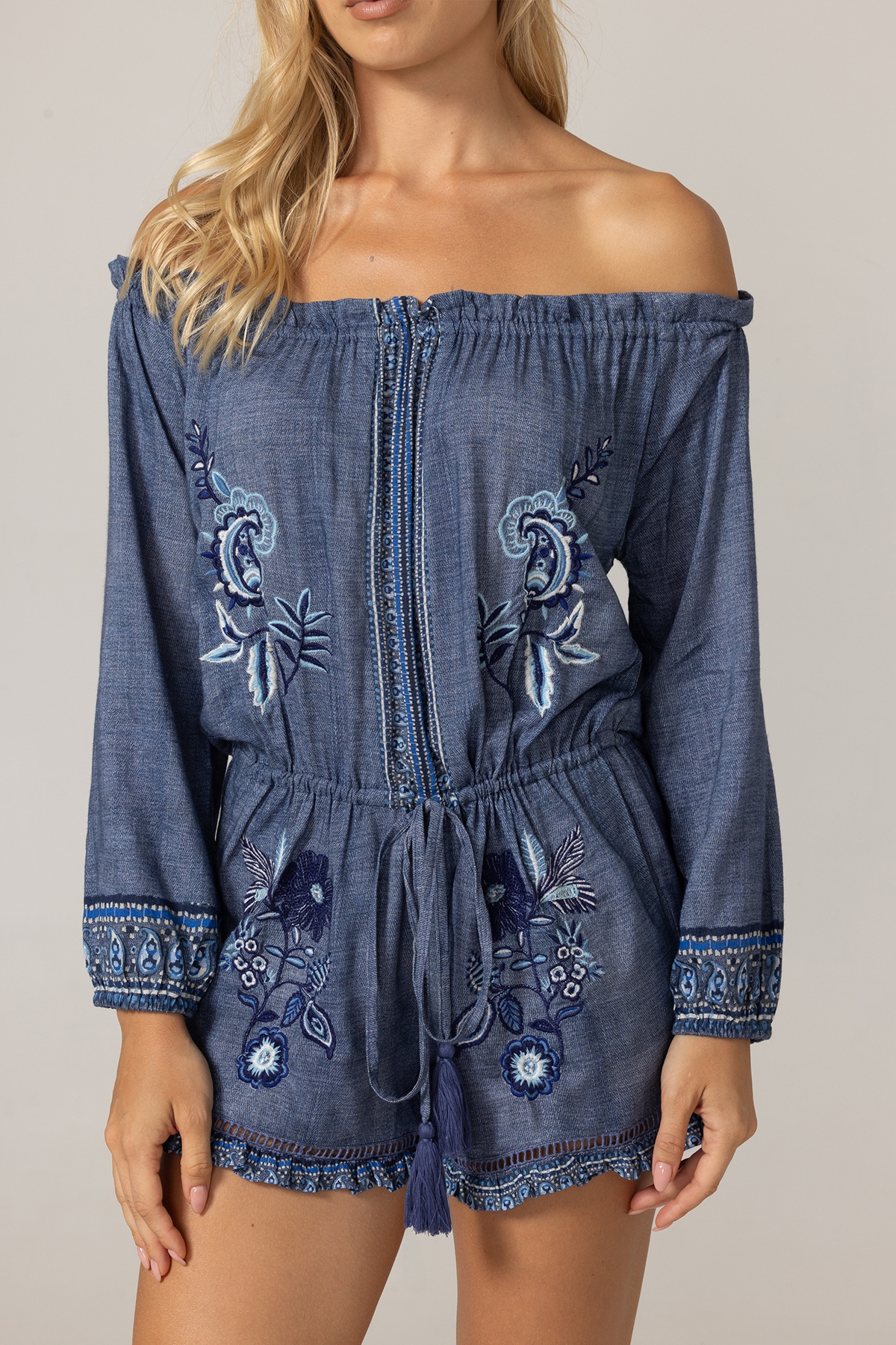 Alba off-shoulder romper - adorned with embroidery - 100% viscose - Miss June Paris - 5