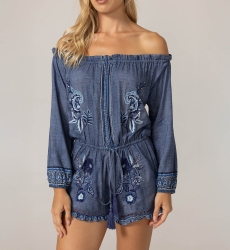 Alba off-shoulder romper - adorned with embroidery - 100% viscose - Miss June Paris - 5