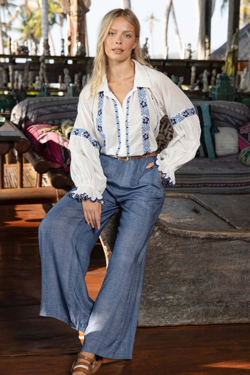 Pantaloni Sola - tessuto fluido effetto denim - vita elastica - Miss June Paris -2