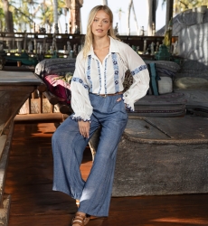 Pantaloni Sola - tessuto fluido effetto denim - vita elastica - Miss June Paris -2