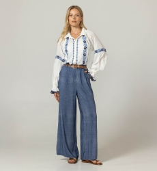 Pantaloni Sola - tessuto fluido effetto denim - vita elastica - Miss June Paris - 3