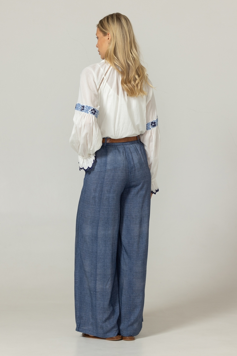 Pantalones Sola - tejido fluido con efecto denim - cintura elástica - Miss June Paris - 4