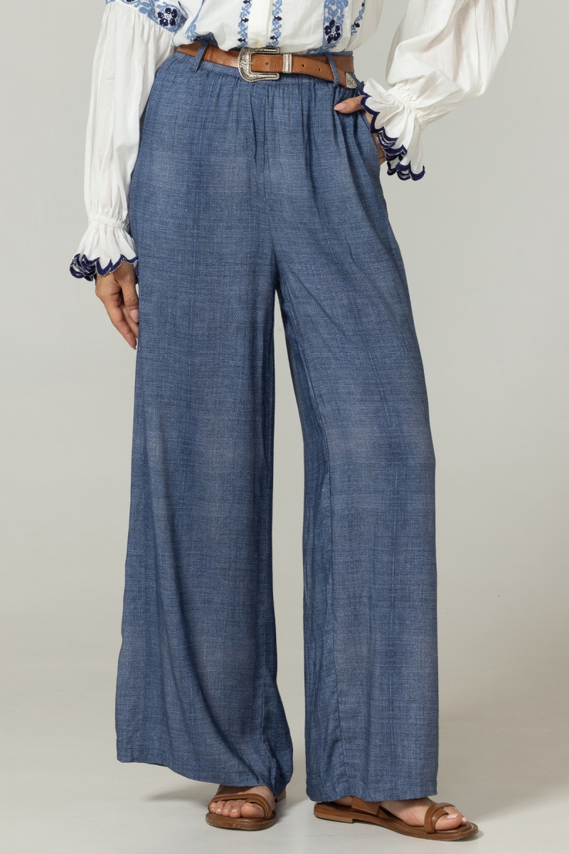 Pantalon Sola - matière fluide effet denim - taille élastique - Miss June Paris - 5