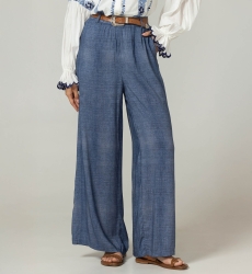 Pantaloni Sola - tessuto fluido effetto denim - vita elastica - Miss June Paris - 5