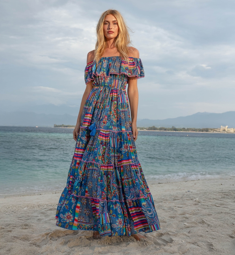 Abito lungo Ariana con spalle scoperte - 100% modal - Miss June Paris - 1