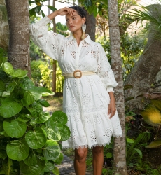 Vestido Curto Gia - Bordado Estrelado - 100% Algodão - Miss June Paris - 2