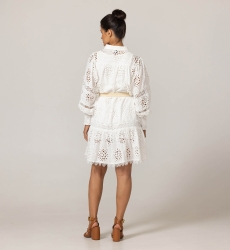 Gia Kurzes Kleid - Sternenhafte Lochstickerei - 100% Baumwolle - Miss June Paris - 4