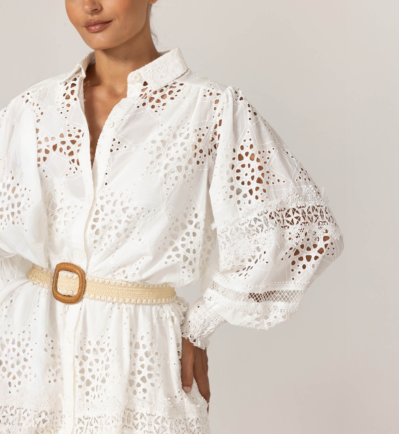 Robe courte Gia - Broderie anglaise étoilée - 100% coton - Miss June Paris - 5