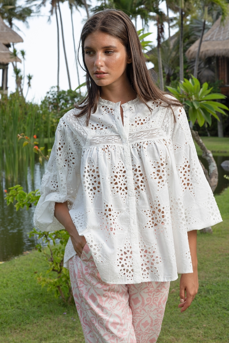 Camicia Hazal - Ricamo inglese - 100% cotone - Miss June Paris - 1