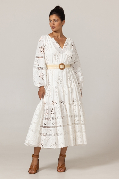 Hoda Long Dress - English Embroidery - 100% Cotton - Miss June Paris - 3