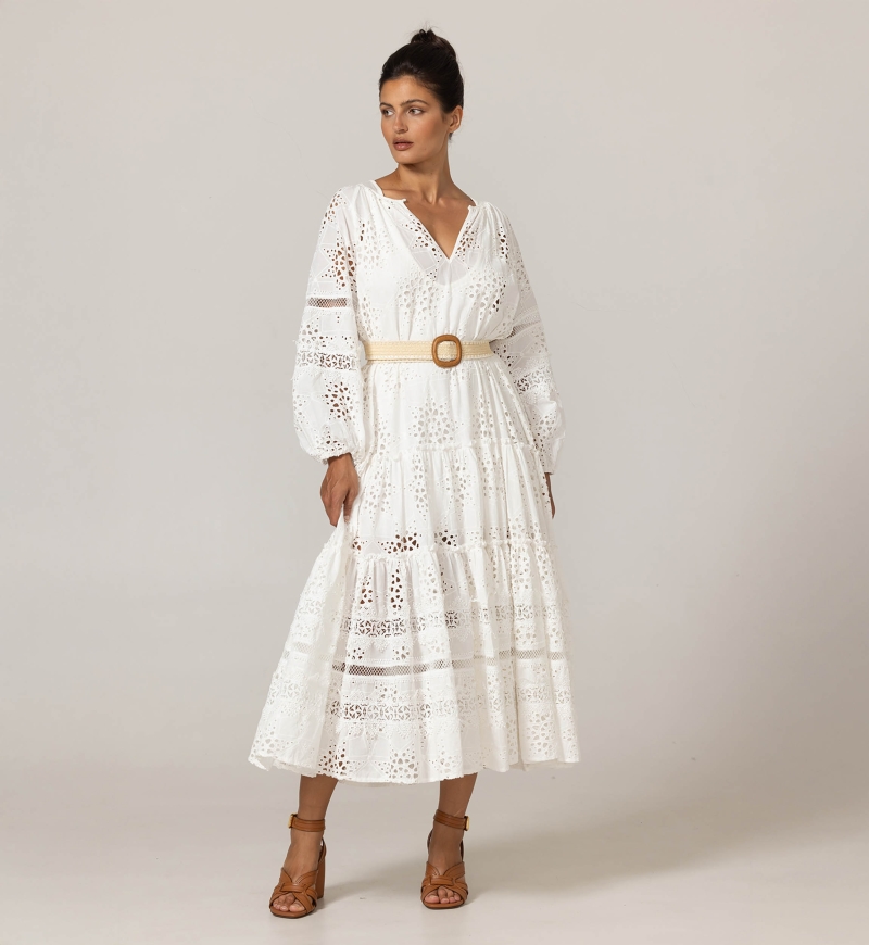 Hoda Long Dress - English Embroidery - 100% Cotton - Miss June Paris - 3