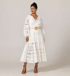 Hoda Lange Kleid - Englische Stickerei - 100% Baumwolle - Miss June Paris - 3