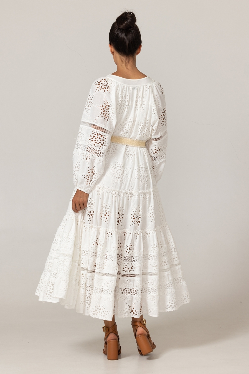 Vestido longo Hoda - Bordado inglês - 100% algodão - Miss June Paris - 4