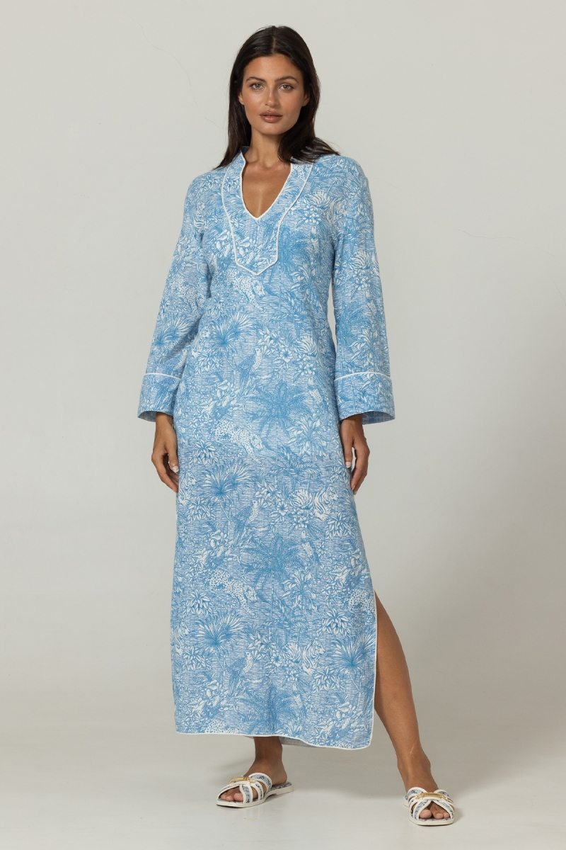 Vestido largo Lulu azul - Estampado jungla - 100% algodón - Miss June Paris - 3