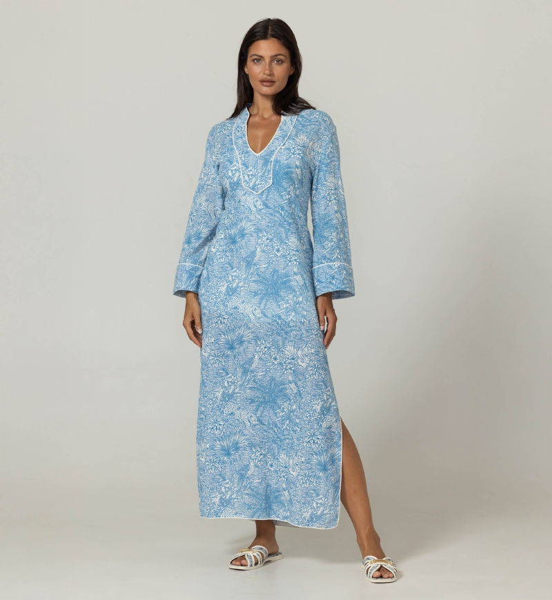 Abito lungo Lulu blu - Stampa giungla - 100% cotone - Miss June Paris - 3