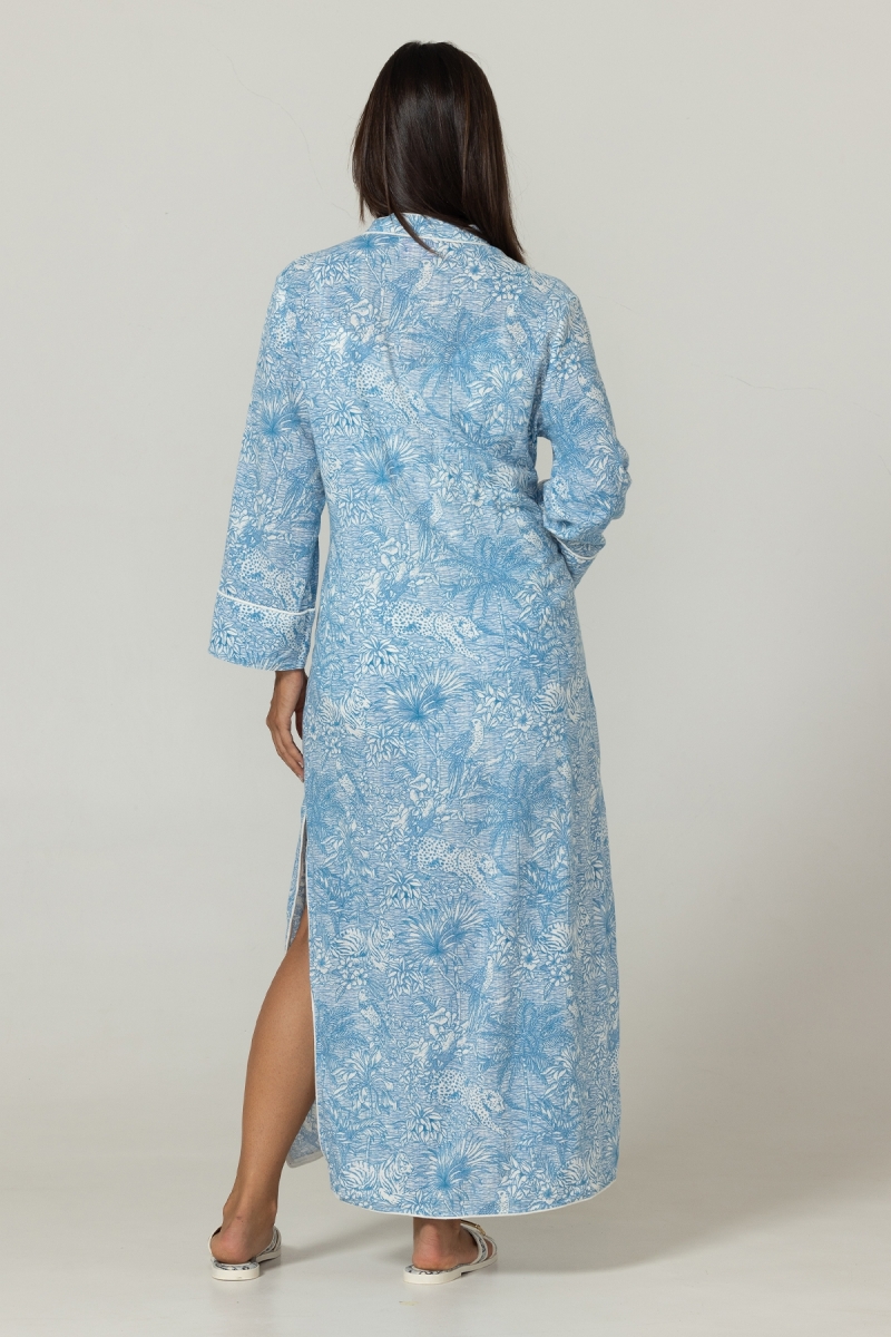 Vestido longo Lulu azul - Estampa de selva - 100% algodão - Miss June Paris - 4