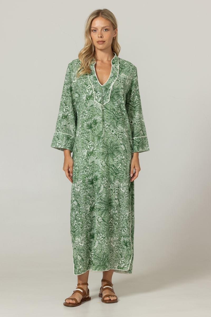 Vestido longo Lulu verde - Estampa de selva - 100% algodão - Miss June Paris - 3