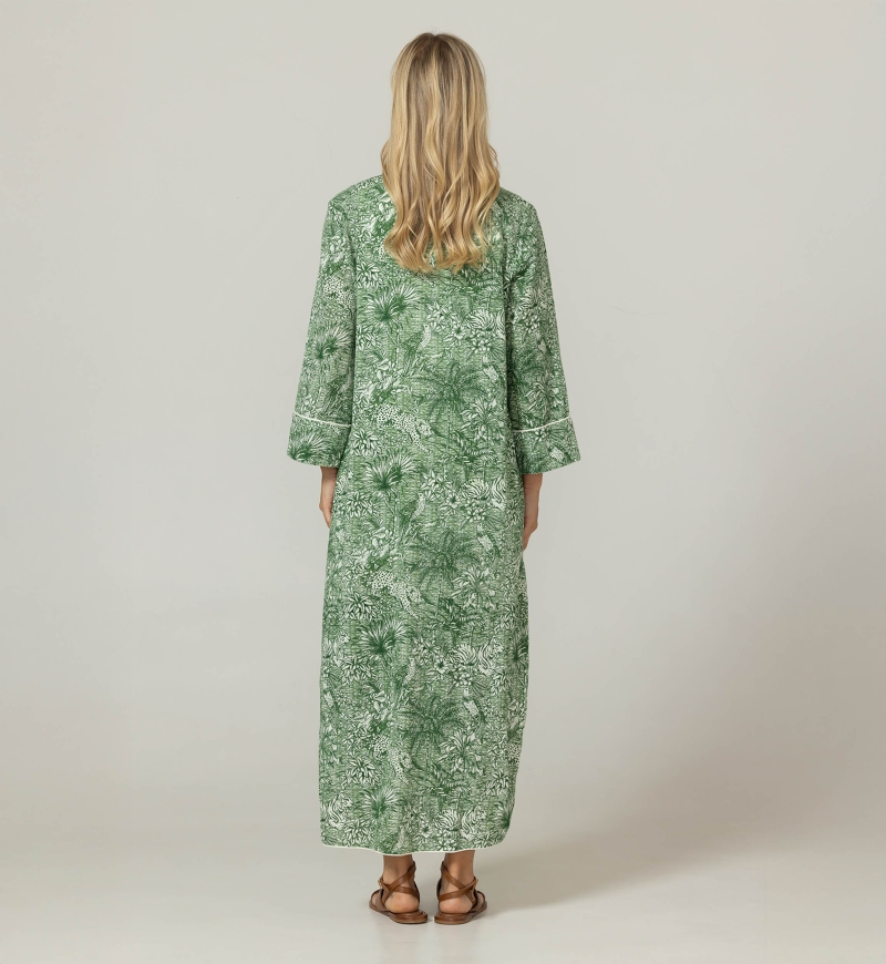 Long green Lulu dress - Jungle print - 100% cotton - Miss June Paris - 4