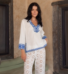 Meira Bluse - Blaue Stickereien - 100% Baumwolle - Miss June Paris - 1