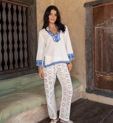 Blusa Meira - Bordados Azuis - 100% Algodão - Miss June Paris - 2