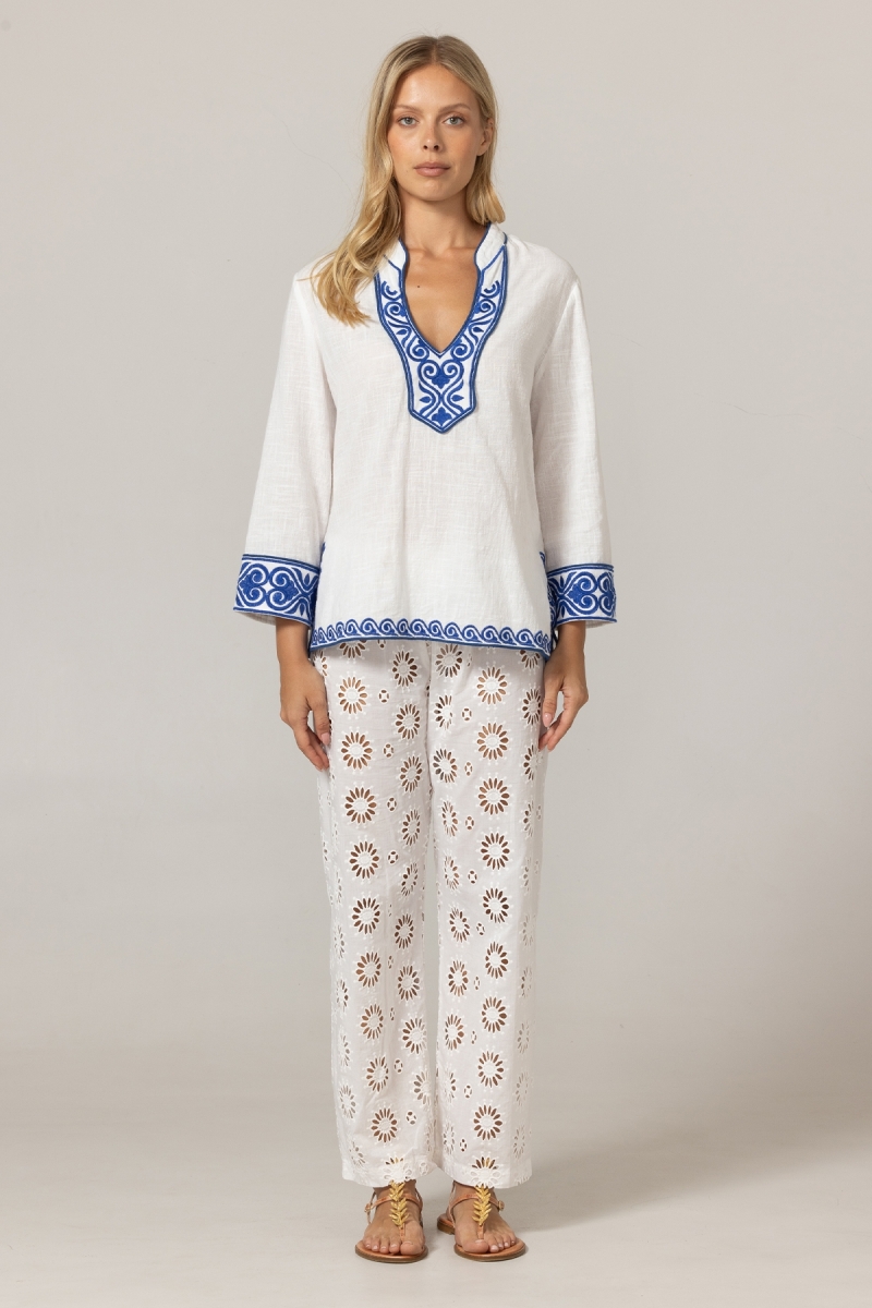 Meira Bluse - Blaue Stickereien - 100% Baumwolle - Miss June Paris - 3
