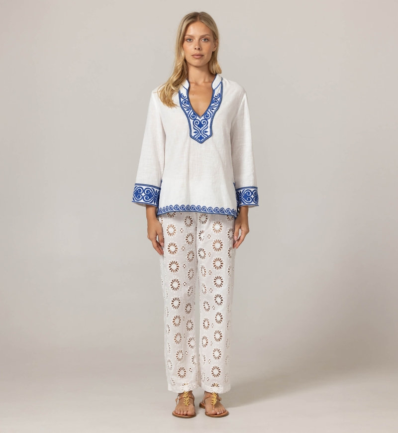 Meira Blouse - Blue Embroidery - 100% Cotton - Miss June Paris - 3