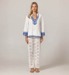 Camicetta Meira - Ricami Blu - 100% Cotone - Miss June Paris - 3