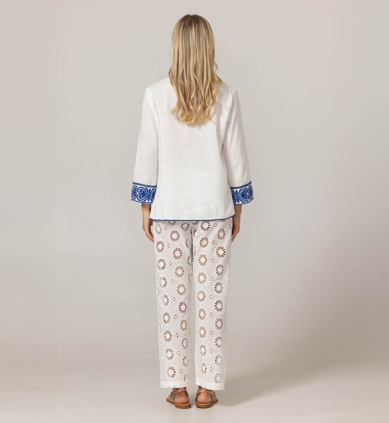 Meira Bluse - Blaue Stickereien - 100% Baumwolle - Miss June Paris - 4