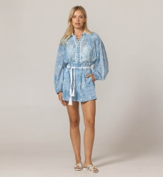 Mina-Shorts Blau - Dschungel-Print - 100% Baumwolle - Miss June Paris - 3