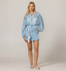 Blaue Mona Bluse - Dschungelprint - 100% Baumwollvoile - Miss June Paris - 3