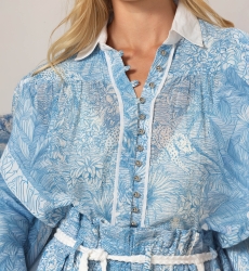 Chemise Mona bleue - Imprimé jungle - 100% voile de coton - Miss June Paris - 5