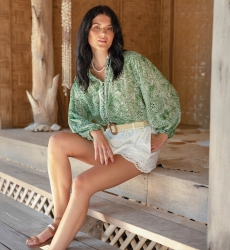 Chemise Mona verte - Imprimé jungle - 100% voile de coton - Miss June Paris - 2