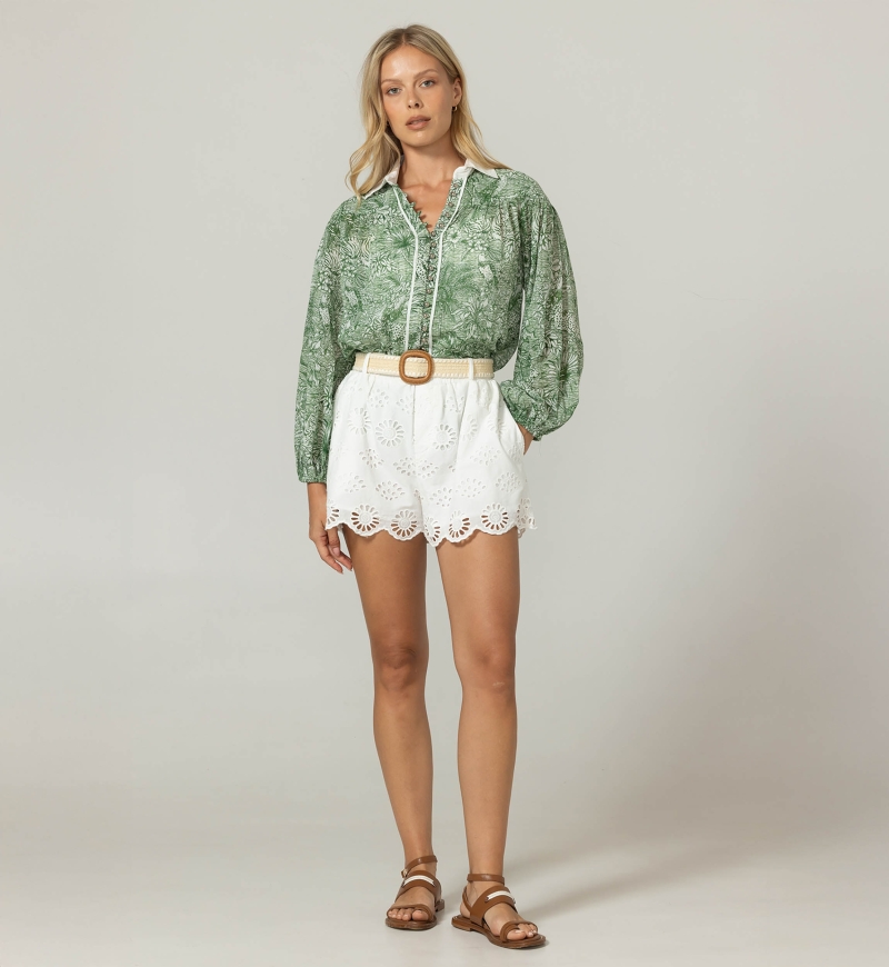 Grüne Mona Bluse - Dschungel-Print - 100% Baumwollvoile - Miss June Paris - 3