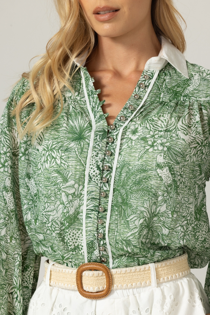 Maglia Mona Verde - Stampa Giungla - 100% Velo di Cotone - Miss June Paris - 5