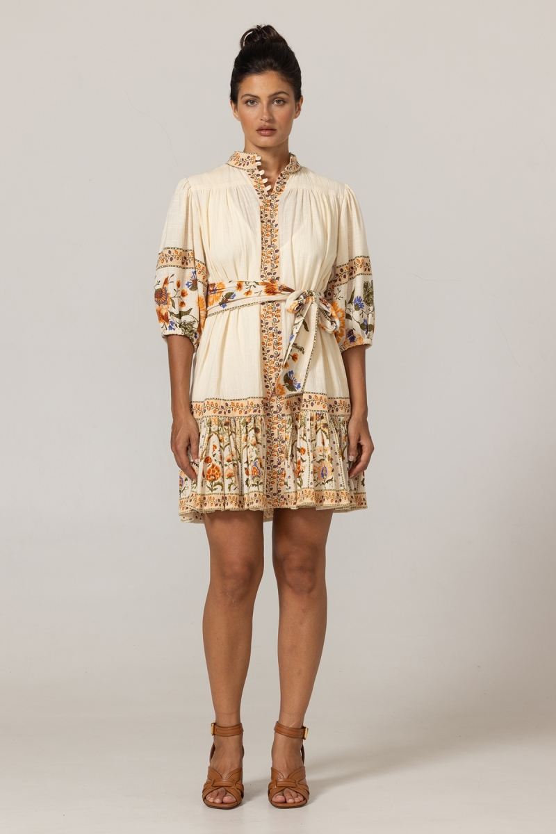 Kurzes Kleid Risha - Blumenmuster - Passender Gürtel - 100% Baumwolle - Miss June Paris - 3