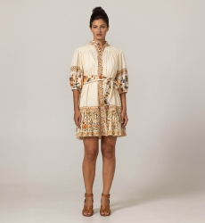 Kurzes Kleid Risha - Blumenmuster - Passender Gürtel - 100% Baumwolle - Miss June Paris - 3