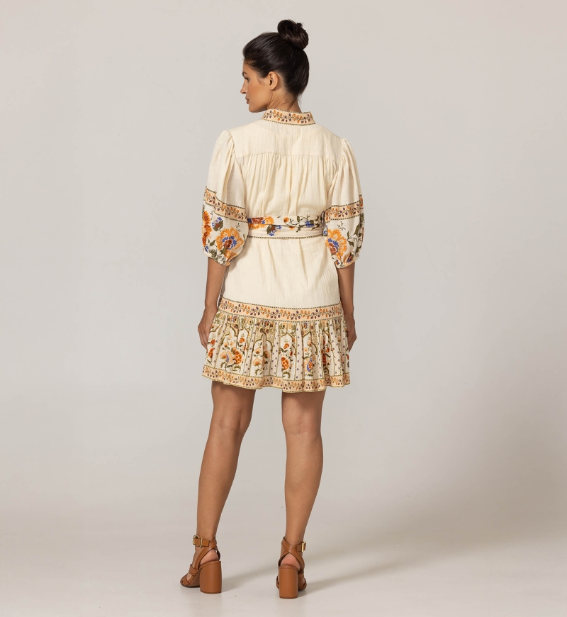 Vestido corto Risha - Estampado floral - Cinturón a juego - 100% algodón - Miss June Paris - 4