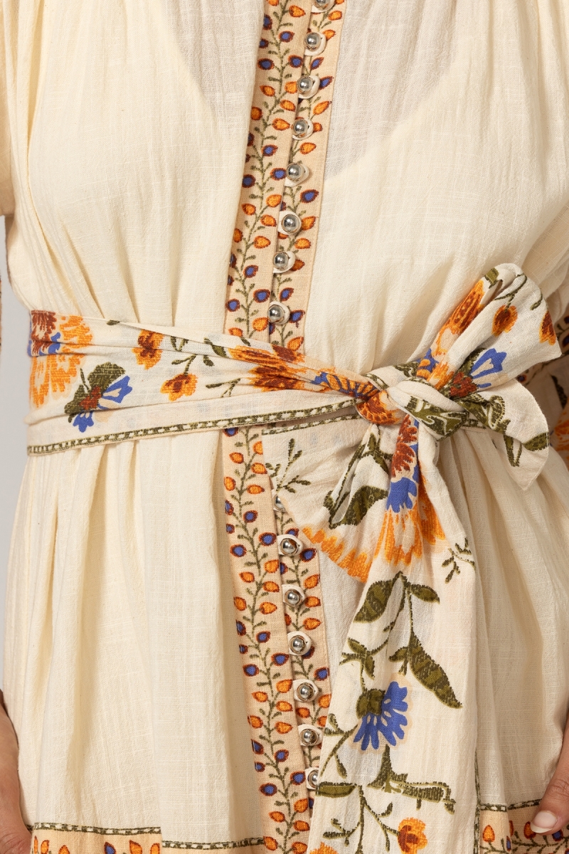 Kurzes Kleid Risha - Blumenmuster - Passender Gürtel - 100% Baumwolle - Miss June Paris - 5